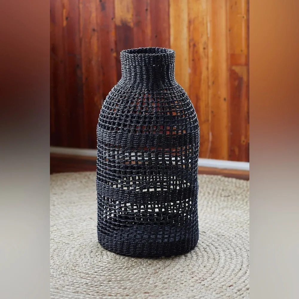 Anthropologie Woven Wicker Vase Beige NWT